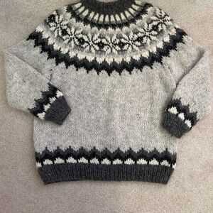 Women's Gray and Black Patterned Sweater (Homemade)